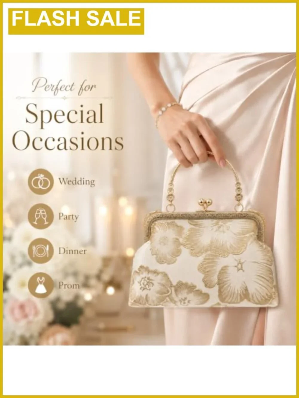 Women's Embroidered Clutch Evening Handbag Silk Shoulder Crossbody Purse